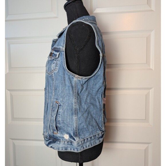 Abercrombie & Fitch Size L Denim Vest Custom "Girl Power" Sequins Distressed - Picture 7 of 13